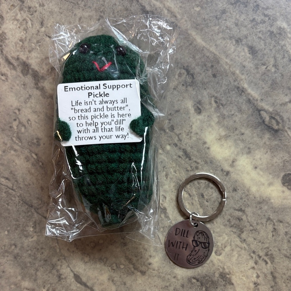 Green Pickle Keychain with Silver Charm